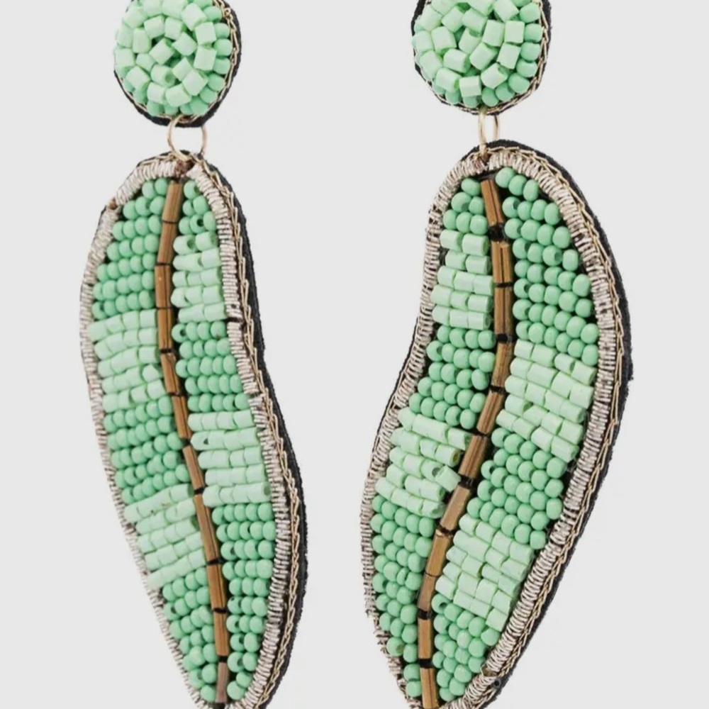 Beaded Leaf Earrings - Picture 3 of 4